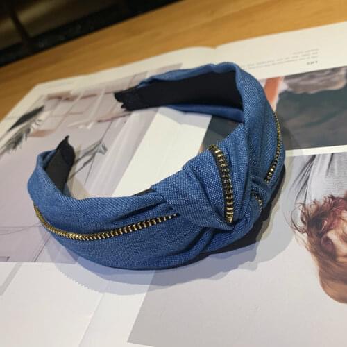 Korean Jeans Zipper New Hair Hoop Knot And Ornament Knots Headband Girls Hair Accessories Hair Ties