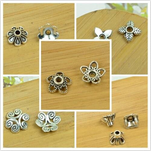 Antique silver flower cap shape alloy small hole bead fit for jewelry making DIY vintage bracelet necklace accessories hot sale