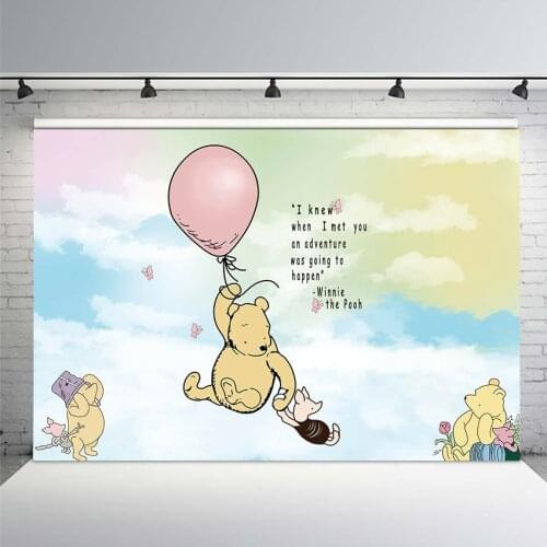 Bear Hunny The Pooh Photography Background Pink Clouds Sky Balloons Custom Backdrop Bear Photocall Backdrop Photo Studio