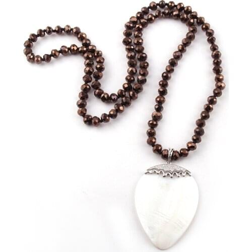 Fashion Jewelry Crystal Glass Long Knotted Shell Drop Pendant Necklace For Women