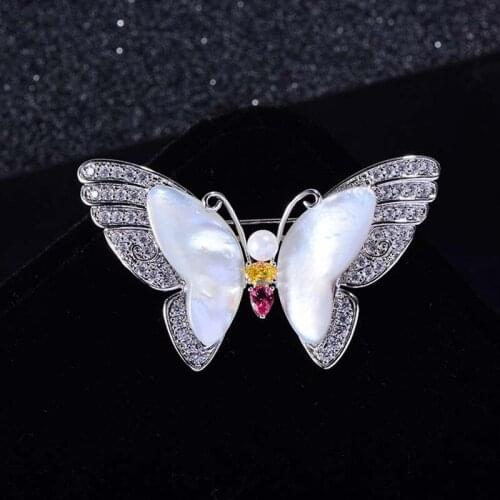Fashion Shell Butterfly Brooches Pins Luxury Wedding Party Jewelry Cubic Zirconia Insect Bouttoniere Romantic Birthday Gifts