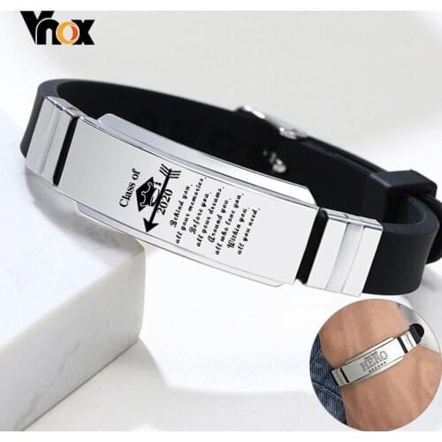 Vnox 12mm Personalized ID Bracelets for Men Adjustable Soft Rubber Silicone Band Casual Male Custom Meaningful Unique Gift