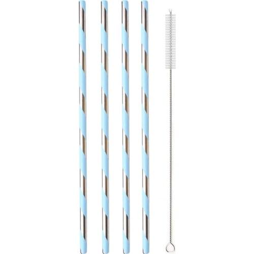 304 Stainless Steel Drinking Straw Set Reusable Metal Straws Set With Cleaner Brush Juice Bubble Tea Straw Bar Party Accessory