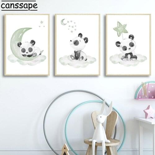 Nursery Wall Poster Panda Print Star Posters Cloud Painting Moon Prints Nordic Wall Paintings Baby Kids Bedroom Decoration