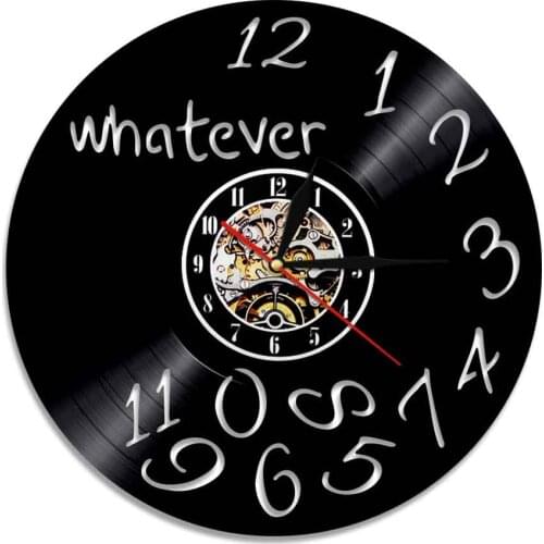 Whatever I'm Late Anyway Inspirational Quote Vinyl LP Wall Clock Silent Quartz Clock Watch Office Decor Procrastinators Gift