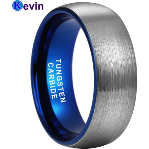 Men Women Wedding Band Blue Tungsten Ring Dome Band 6MM 8MM Available
