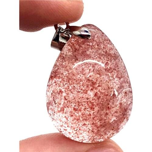 Necklace Pendant Natural Red Strawberry Quartz For Woman Man Water Drop Crystal Silver 25x18x7mm Beads Beauty Jewelry AAAAA