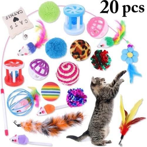 20PCS/1Set Cat Teaser Wand Assorted Funny Creative Cat Feather Toy Cat Training Toy Cat Funny Toy Interactive Toys Pet Product