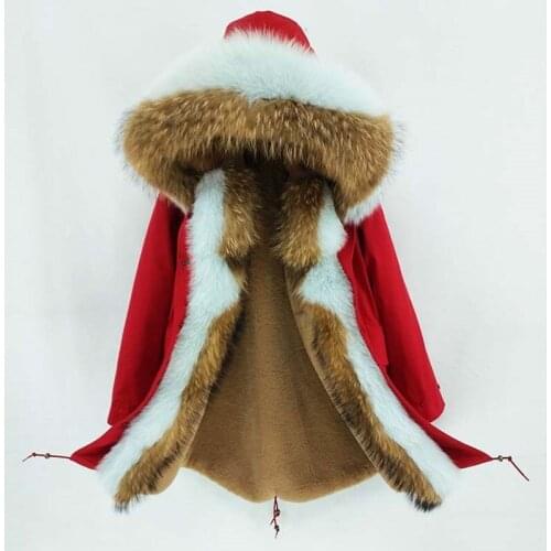 Long Parka Winter New Jacket Women Natural Raccoon Fur Fox Fur Collar Hood Thick Warm Outerwear2020 Real Fur Coat