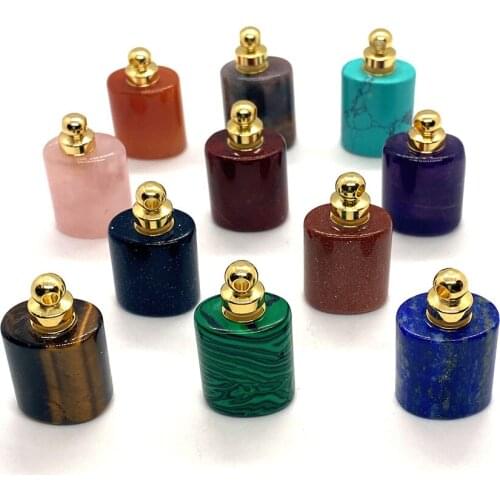 Natural Stone Pendants Divination Gems Perfume Bottles Flat Cylindrical Pendants Beads for Jewelry Making Crystal Accessories