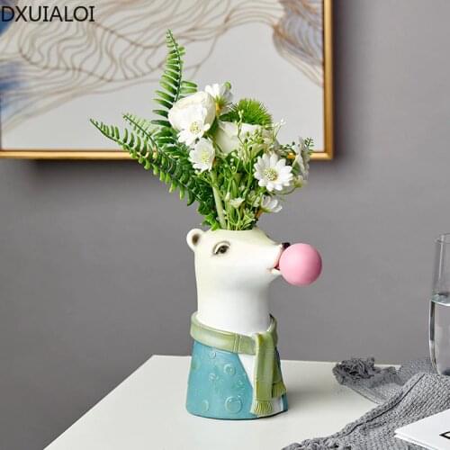 DXUIALOI Simple Creative Cute Animal Model Resin Vase Living Room Flower Arrangement Desktop Art Decoration Home Decoration