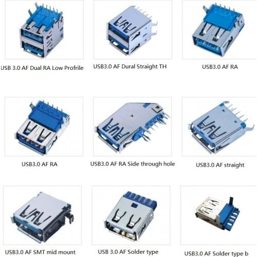 5pcs x 9 models USB3.0 Connector A type female receptacle Surface mount Through hole included