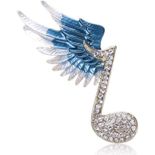 Luxury Wing Musical Notes Brooches for Women Enamel Rhinestone Crystal Shirt Scarf Collar Pin Corsage Fashion Jewelry