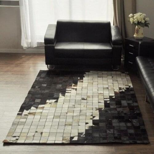 Luxury Cowhide Seamed Rug 140*200cm , Modern Natrual Milch Cowskin Chequer Carpet for Living Room, Bedroom Decoration Carpet