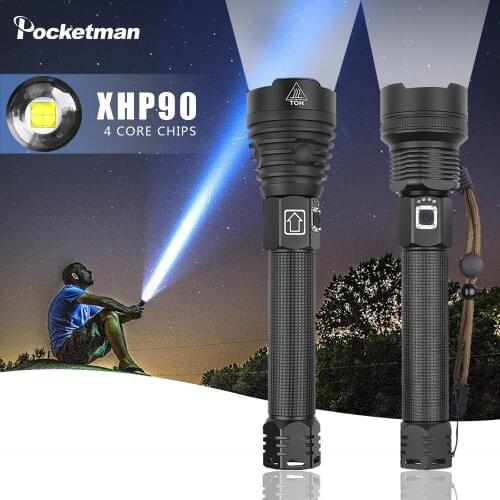 Brightest XHP90 LED Flashlight XLamp Zoom Torch XHP70.2 USB Rechargeable Tactical Light 18650 or 26650 Camping Hunting Lamp