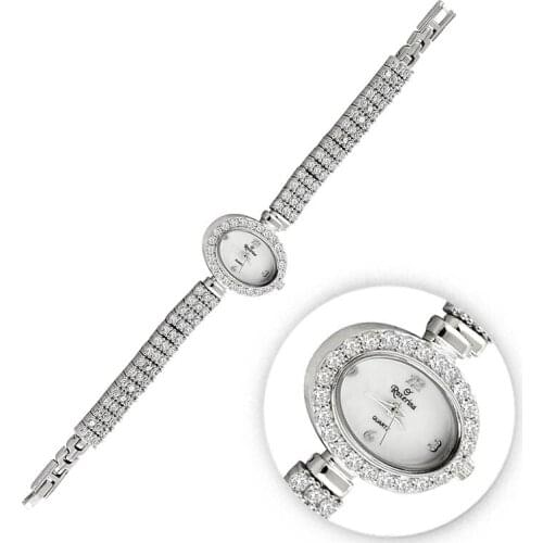 Silverlina Silver Zircon Stone Wristwatch Clock