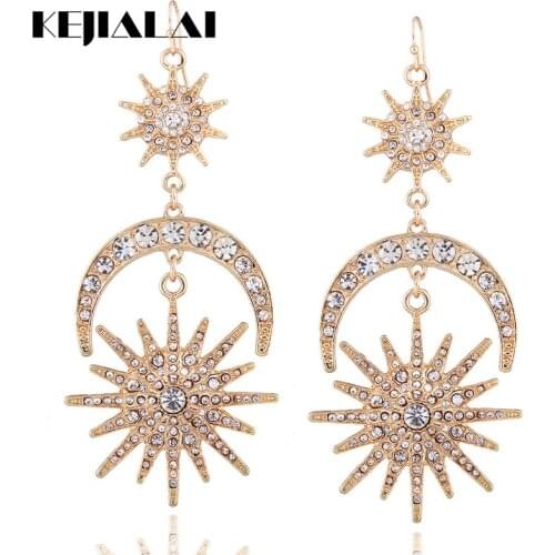KEJIALAI Hexing Star Earrings Sun Moon Drop Earrings Alloy Crystal Earrings Fashion Bijoux Big Statement Bijoux Wedding QD-E0312