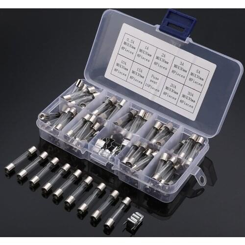 72pcs Fast Quick Blow Glass Tube Fuse Assorted Kit 6x30mm with Fuse Holder 0.5A/1A/2A/3A/5A/10A/15A/20A/30A