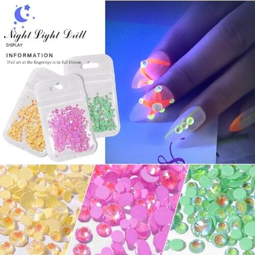 1 Pack Luminous Crystal DIY Nail Art Glitter Rhinestone 3D Nail Art Decoration AB Color Fluorescence Diamond Drill