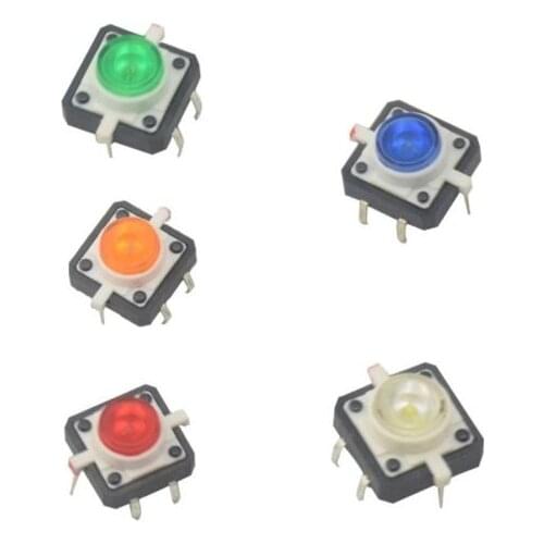 5PCS 12X12X7.3 Tactile Push Button Switch Momentary Tact LED 5 color NEW