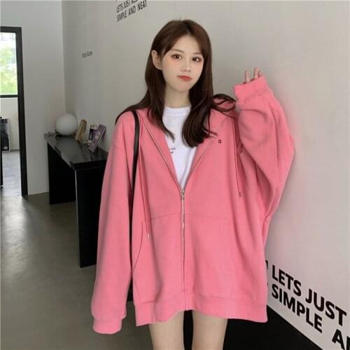 Oversized Hoodie Zipper Women Sweatshirt Korean 2020 Autumn Winter Casual Solid Female Top Harajuku Loose Streetwear Plus Size