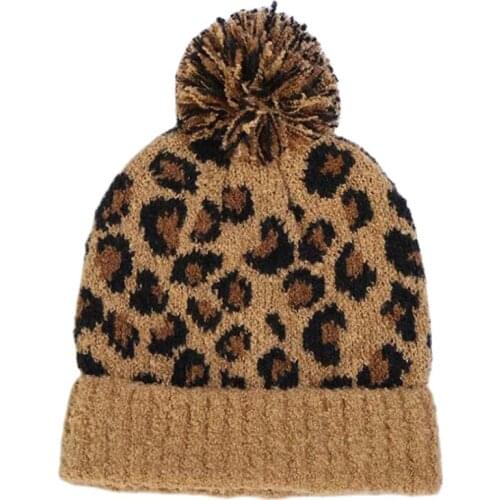 XEONGKVI 2020 Korean Leopard Grain Flanging Acrylic Skullies Beanies Winter Warm Brand Woolen Yarn Knitted Hats For Women