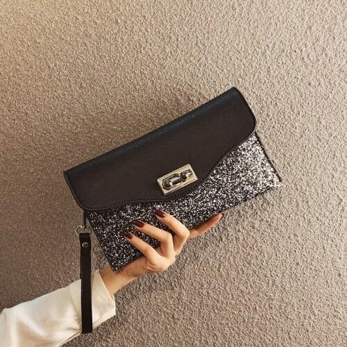 New womens bag single shoulder diagonal bag envelope Korean fashion Joker tide sequins hand bag
