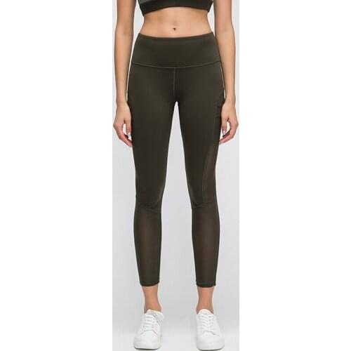 2020 Women Yoga Leggings Lace Mesh Gym Pants With Pockets High Waist Fitness Workout Leggins Sportswear Leggings Female