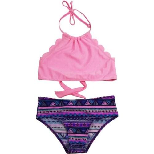 5-14 Years Two Piece Girl Swimsuit Kids Palm Tree Teenage Girl Bikini Set Halter Top Childrens Swimwear BIg Girls Bathing Suit