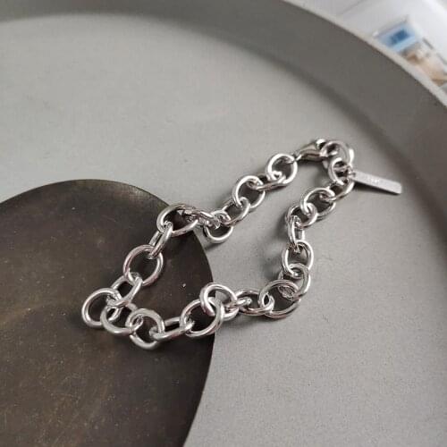 Silvology 925 Sterling Silver Ova Crude Chain Bracelets Silver Cool Simple Buckle Texture Bracelets For Women Elegant Jewelry
