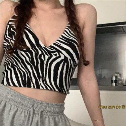 Camis Women Deep V-neck Zebra Pattern Sexy Crop Tops Summer Womens Trendy Chic Ulzzang Backless Basic Sexy Elasticity Tank Tops