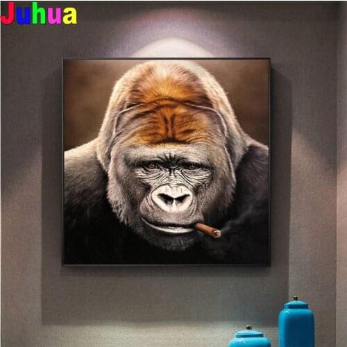 Animal Art Gorilla Smoking Cigar 5d Diy Diamond Painting Cross Stitch Full Square/Round Drill diamond Embroidery Kits home decor