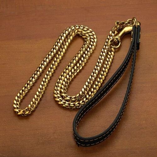 10mm Dog Hauling Cable Gold Stainless Steel Metal Band Sturdy And Durable Leather Shake Hands Fashion Dog Accessories
