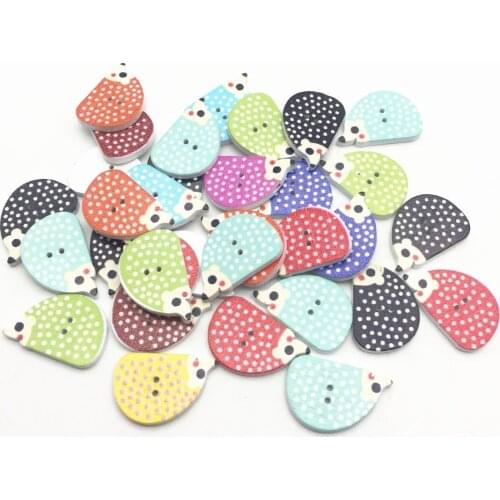 100pcs Random Mixed Wood Hedgehog Buttons Sewing 2 Holes Wooden Button 25x16mm Embellishments Scrapbooking