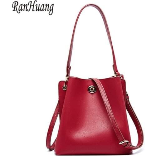 RanHuang 2019 Fashion Womens Genuine Leather Handbags High Quality Cow Leather Bucket Bags Luxury Shoulder Bags Messenger Bag