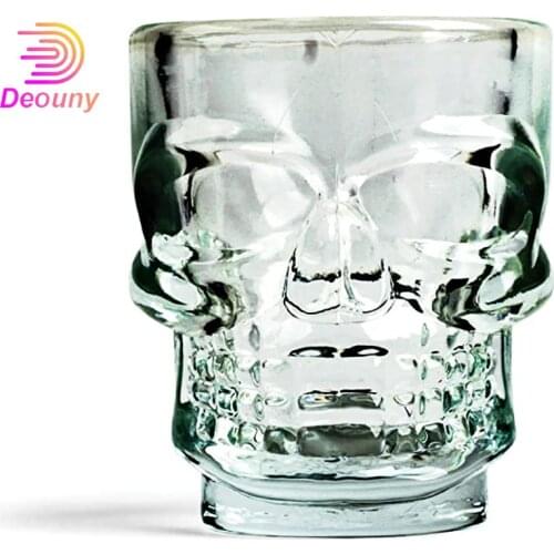 DEOUNY Big Skull Cup Whiskey Double-Walled Wine Glass For Vodka Crystal 500ML Transparent Halloween Home Party Glasses Drinkware