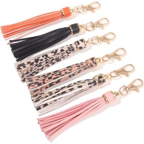 2021 Tassel Leopard Keyring for Key PU Leather Keychains for Car Accessories Multicolor Charm Keychain Decorative Jewelry Gifts