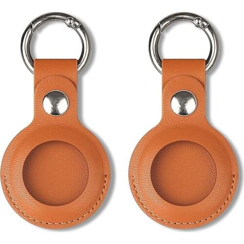 2Pcs Case Compatible for Apple Airtag, PU Leather Skin Cover with Keychain Holder Key Ring for Air Tag Accessories