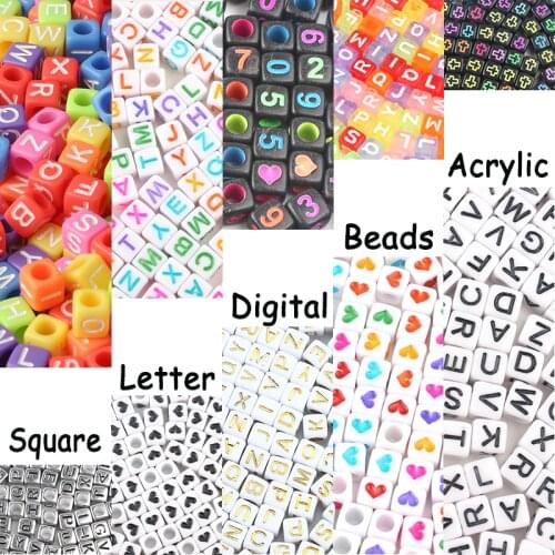 Mixed Letter Digital Acrylic Beads Square Flat Alphabet Cube Loose Spacer Bead For Jewelry Making Handmade Diy Bracelet Necklace