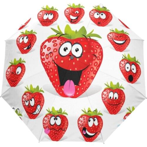 Custom Lovely Cartoon Fruit Strawberry Umbrella Three Folding Automatic Rain Umbrella Creative Cute Child Gift Umbrellas