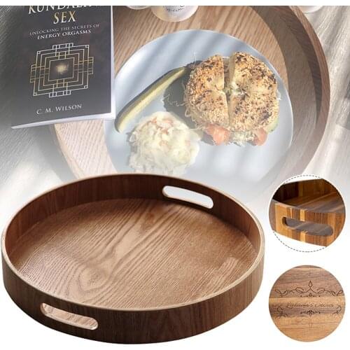 Wood Serving Tray with Handle Oblong Breakfast Tray Platter for Eating in Bed Lunch Dinner Kitchen Party Kitchen Storage Tray