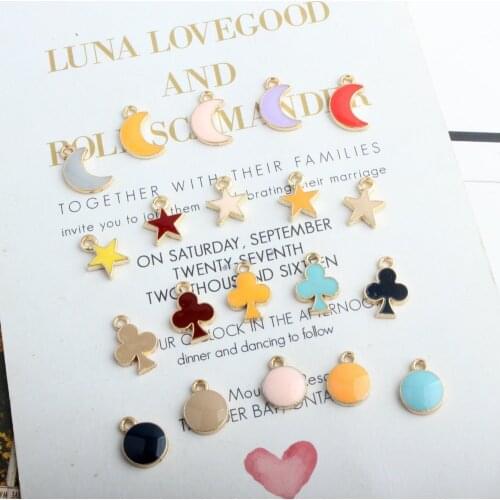 30pcs Gold Color Alloy Moon Star Plum Blossom Round Shape Enamel Charms For Jewelry Making Accessories DIY Bracelet Earrings