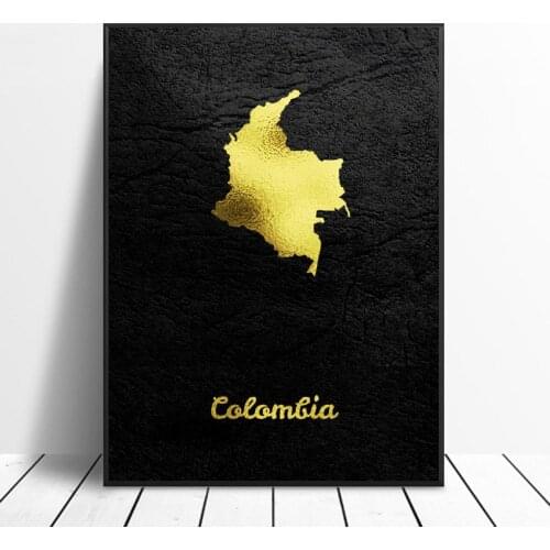 Golden Map Colombia Art Canvas Poster Home Decor Painting No Frame