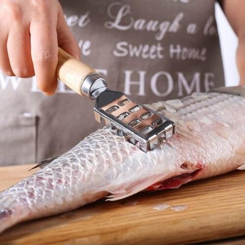 Wooden Handle Fish Scale Remover Fish Cleaning Kitchen Supplies Fishing Accessories Clean And Clear Manual Cooking Tools