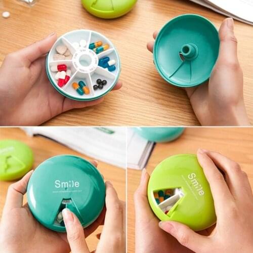 7 Days Drugs Pill Container Medical Kit Portable Pill box Travel Splitter Cutter Container Rotation Weekly Rotating
