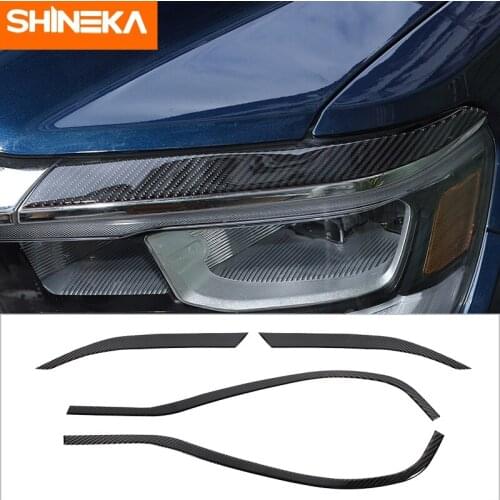 SHINEKA Soft Carbon Fiber Car Front Headlight Eyebrows Decoration Stickers Exterior Accessories For Dodge RAM 1500 2018-2021