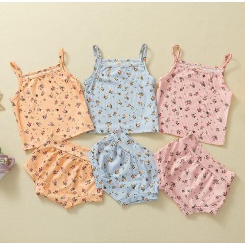 0-24M Summer Newborn Baby Girls Clothes Outfits 2pcs Sleeveless Floral Print Tank Tops+High Waist Shorts Bloomers Pajamas Sets