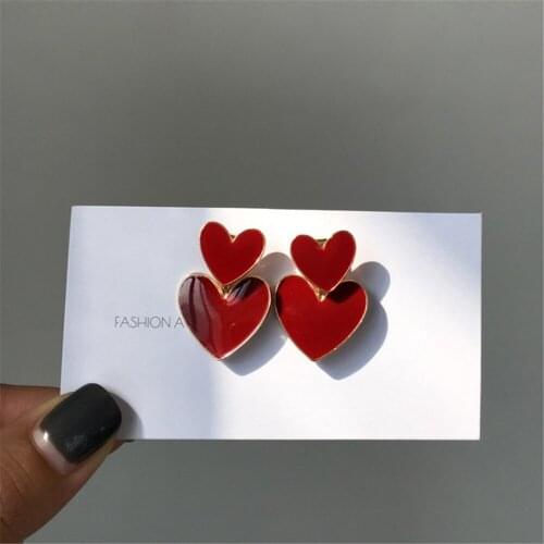 NEW Fashion Han Edition Femininity Drop Glaze Alloy Heart-Shaped Earrings Hearts Earring Jewelry Accessories