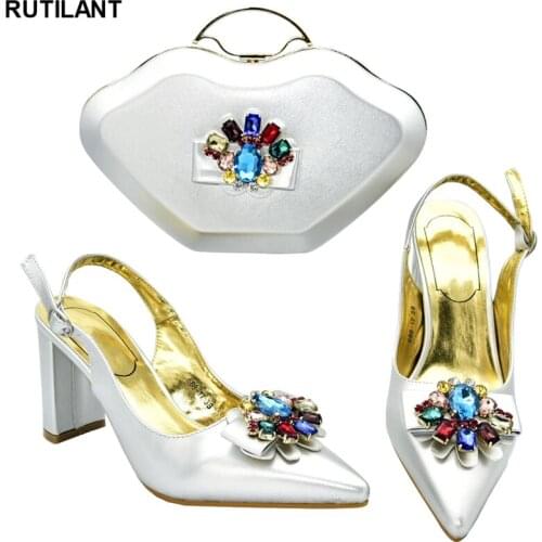 New Arrival Italian Shoes with Matching Bags Set Decorated with Rhinestone Nigerian Shoes and Matching Bags Buckle Strap Party