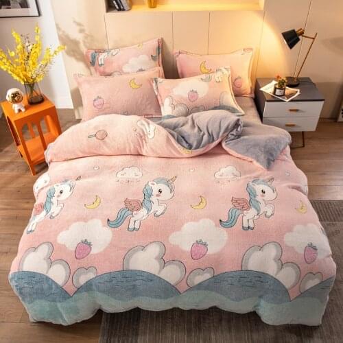 Quilt Cover Home Textile Pink Unicorn Velvet Duvet Cover Bed Sheet Kid Teen Girl Bed Linen Cotton Princess Full Queen Bed Sets